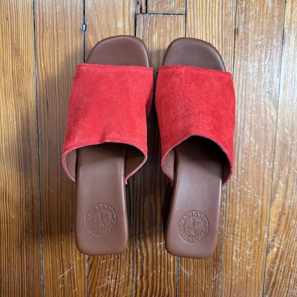 Penelope Chilvers Red Mules with Gold Accents - Picture 3 of 8